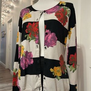 Boston Proper Black and White Floral Cardigan